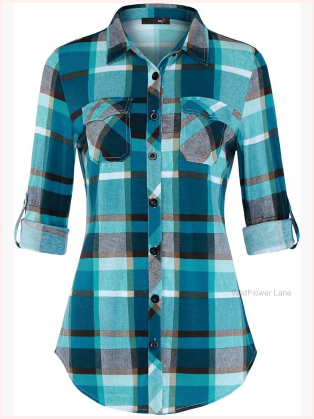 Soft Stretchy Knit Plaid Button Down Shirt Long Sleeve Blouse Top